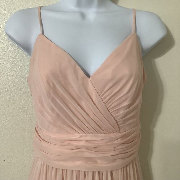 David's Bridal Pastel Pink Draped Summer Grecian Goddess Maxi Slip Dress Size 6 - Picture 2 of 9